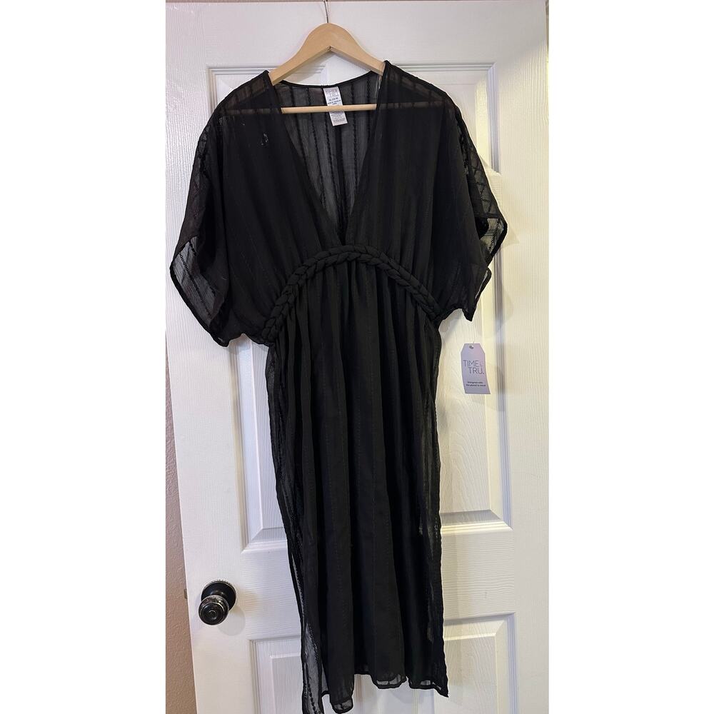 Time and Tru Black Braided Waist Kaftan Swim Cover-Up - Size XL (16-18) - NWT - Picture 3 of 7
